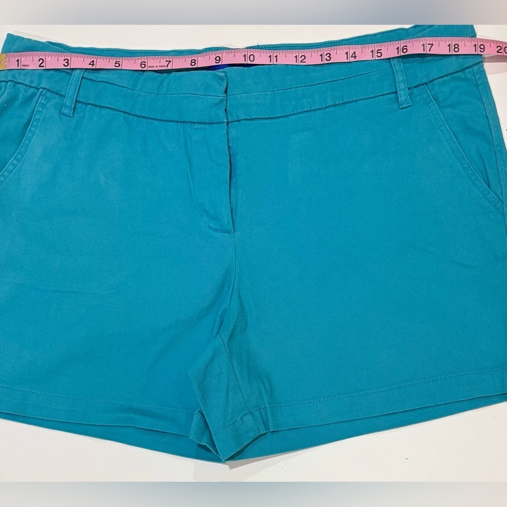 Turquoise Shorts Womens Size 14 Stretch Casual Summer Blue Flat Front Mid Rise - Picture 5 of 7